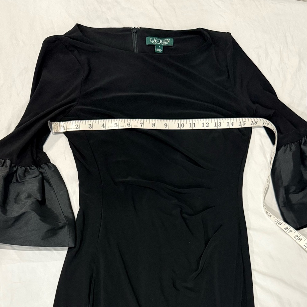 Ralph Lauren Black 3/4 bell cuff Sleeve Dress ruched side-lined size 4 - Picture 6 of 13